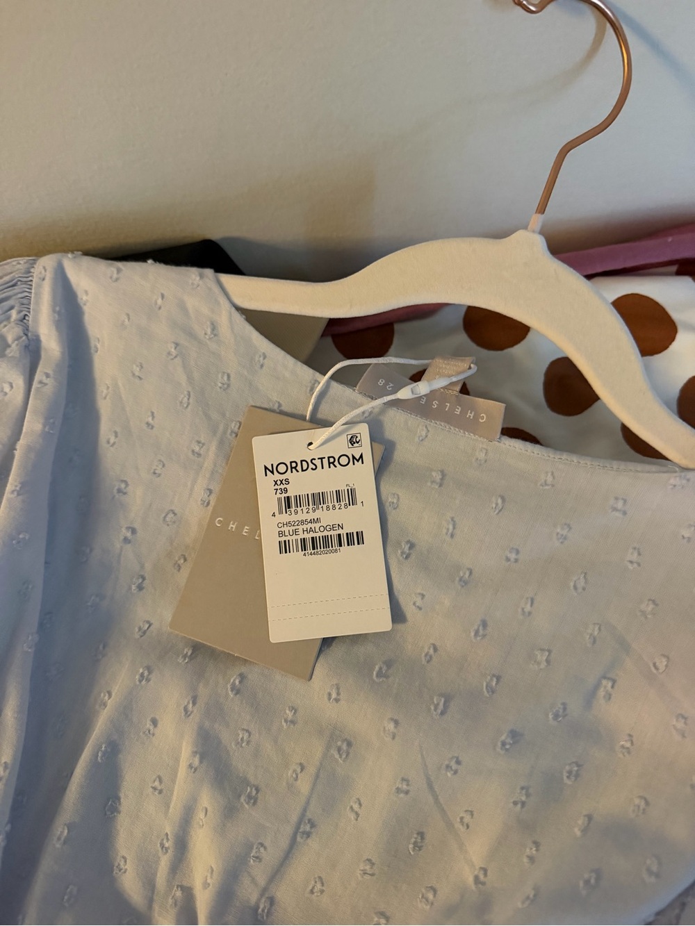 Chelsea 28 Light Blue V-Neck Midi Dress with Smocked Waist - Picture 4 of 5
